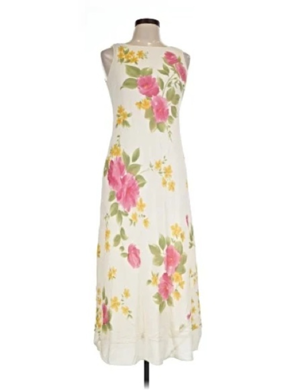 Ann Taylor Women's White Floral Maxi Dress with Pink Roses (NWT)